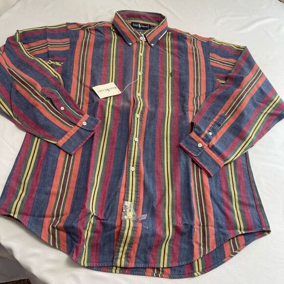 NWT Ralph Lauren VTG 80s Stripe NOS Long Sleeve Button Down Shirt Size XXL NEW - Picture 1 of 10